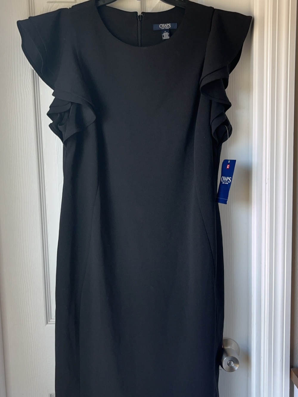 Chaps Black Midi Dress with Ruffle Sleeves
